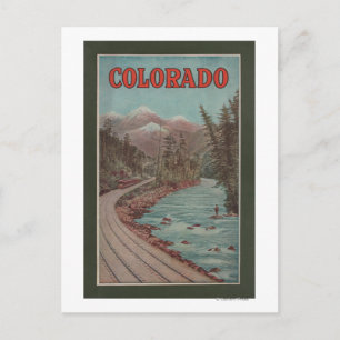 Uitzicht van het treinverkeer langs de rivier - re briefkaart