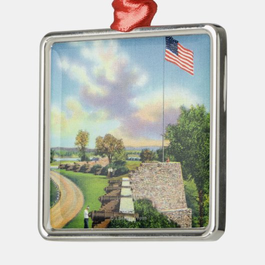 Uitzicht van het vlaggenbekken en de zuidwand metalen ornament (Links)