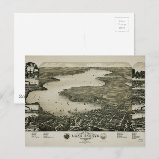 Uitzicht van het vogelmeer van Genève, Wisconsin ( Briefkaart (Voorkant / Achterkant)
