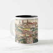 Uitzicht van het vogeloog van Praag van de Neurenb Tweekleurige Koffiemok (Voorkant links)