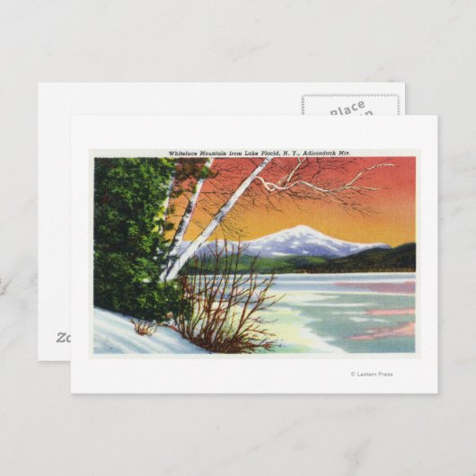 Uitzicht van het Whiteface-gebergte van het meer i Briefkaart (Voorkant / Achterkant)