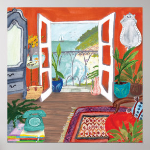 Uitzicht van het Zee Appartement Interieur Waterve Poster