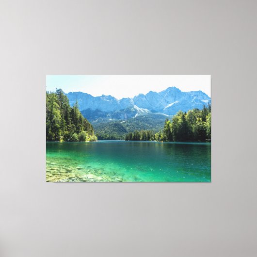 Uitzicht van het Zugspitze gebergte en het meer va Canvas Afdruk (Voorkant)