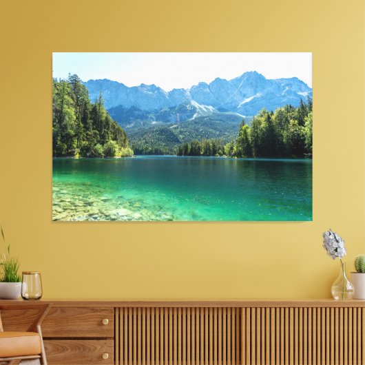 Uitzicht van het Zugspitze gebergte en het meer va Canvas Afdruk (Insitu (Woonkamer))