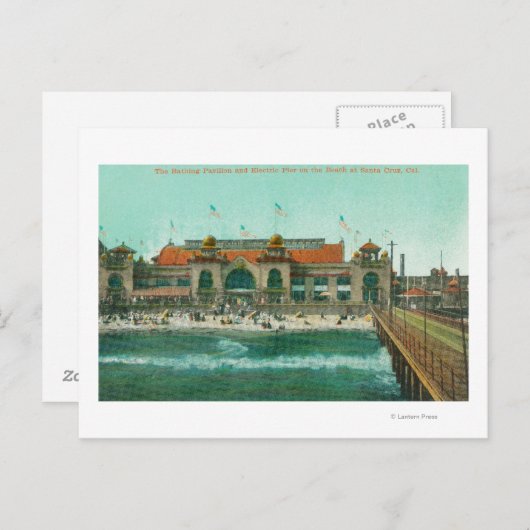 Uitzicht van het zwempaviljoen en de elektrische p briefkaart (Voorkant / Achterkant)