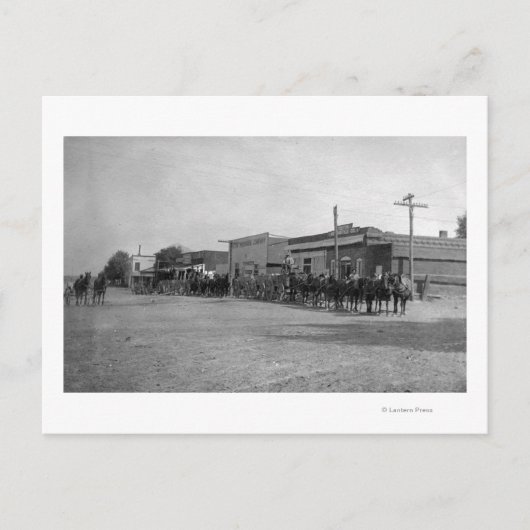 Uitzicht van Horse Wagon Teams op Street Briefkaart (Voorkant)