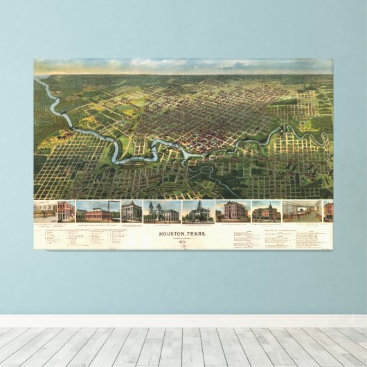 Uitzicht van Houston, Texas (1891) Canvas Afdruk (Insitu (Houten vloer))