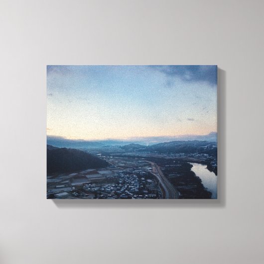 uitzicht van huizen en bergen canvas afdruk (Voorkant)