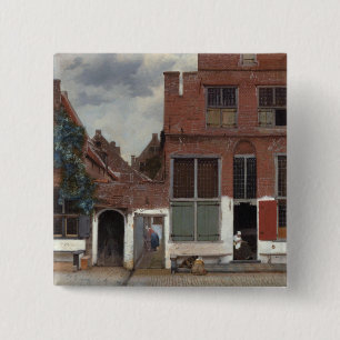 Uitzicht van huizen in Delft The Little Street Vierkante Button 5,1 Cm