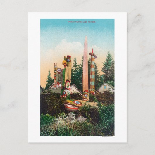 Uitzicht van Indische Graven en Totempoles Briefkaart (Voorkant)