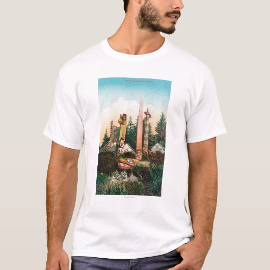 Uitzicht van Indische Graven en Totempoles T-shirt (Voorkant)