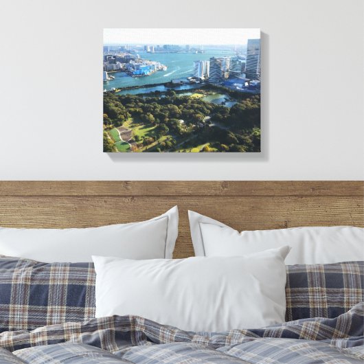 Uitzicht van Japanse tuin Canvas Afdruk (Insitu (Slaapkamer))