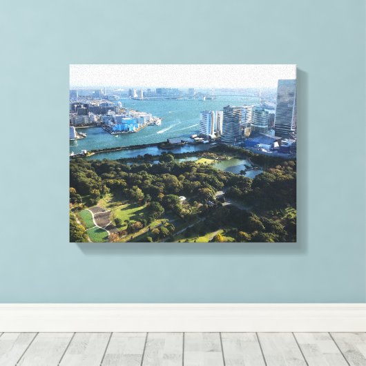 Uitzicht van Japanse tuin Canvas Afdruk (Insitu (Houten vloer))