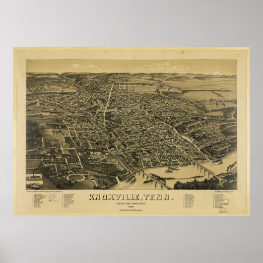 Uitzicht van Knoxville Tennessee vanaf 1886 Poster (Voorkant)