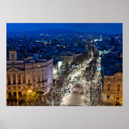 Uitzicht van La Rambla tijdens de luchtnacht Poster