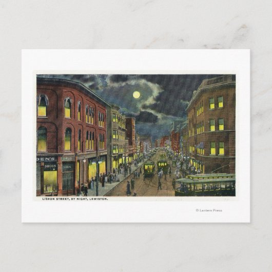 Uitzicht van Lissabon Street in Night Briefkaart (Voorkant)