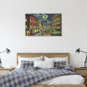 Uitzicht van Lissabon Street in Night Canvas Afdruk (Insitu (Slaapkamer))