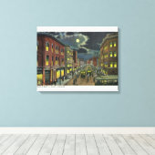 Uitzicht van Lissabon Street in Night Canvas Afdruk (Insitu (Houten vloer))