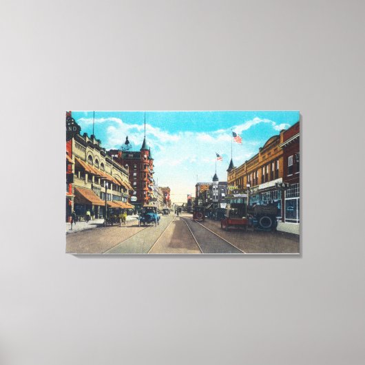 Uitzicht van Main Street met model-T Ford Cars Canvas Afdruk (Voorkant)