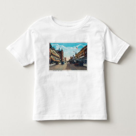 Uitzicht van Main Street met model-T Ford Cars Kinder Shirts (Voorkant)