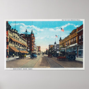 Uitzicht van Main Street met model-T Ford Cars Poster