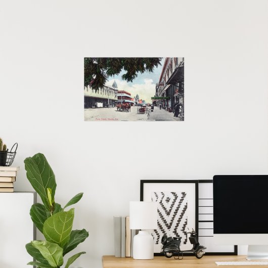 Uitzicht van Main StreetVisalia, CA Poster (Thuiskantoor)
