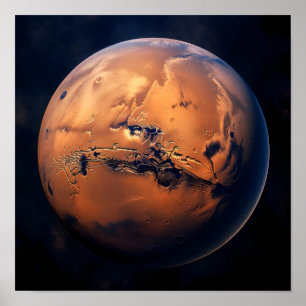 Uitzicht van Mars vanuit de ruimte Poster