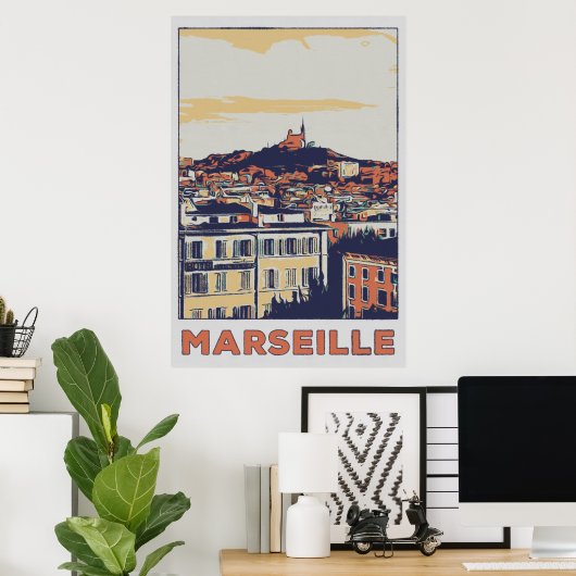 Uitzicht van Marseille illustratie Frankrijk Poster (Thuiskantoor)