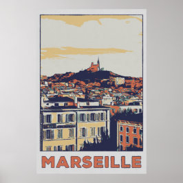 Uitzicht van Marseille illustratie Frankrijk Poster
