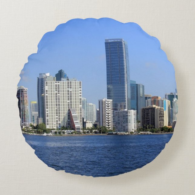Uitzicht van Miami Skyline Rond Kussen (Voorkant)