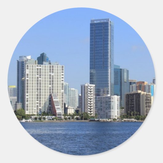 Uitzicht van Miami Skyline Ronde Sticker (Voorkant)