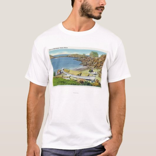 Uitzicht van Monhegan Island, Beach Scene T-shirt (Voorkant)