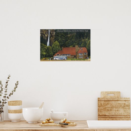 Uitzicht van Multnomah Herfsten Lodge Poster (Keuken)