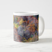 Uitzicht van najaarsboskleurige bomen grote koffiekop (Voorkant rechts)