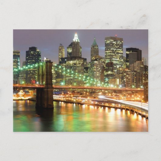 Uitzicht van Neder-Manhattan en de Brooklyn Bridge Briefkaart (Voorkant)