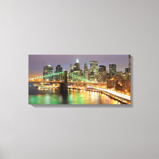 Uitzicht van Neder-Manhattan en de Brooklyn Bridge Canvas Afdruk (Voorkant)