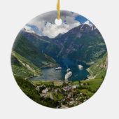 Uitzicht van Noorwegen aan Geiranger van Flydalsju Keramisch Ornament (Achterkant)