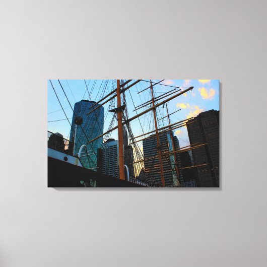 Uitzicht van NYC vanaf South Street Seaport Canvas Afdruk (Voorkant)