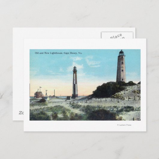Uitzicht van Old and New LighthouseCape Henry, VA Briefkaart (Voorkant / Achterkant)