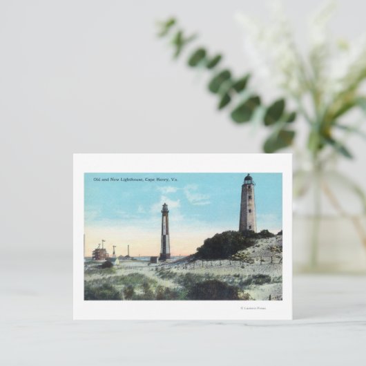 Uitzicht van Old and New LighthouseCape Henry, VA Briefkaart (Staand voorkant)
