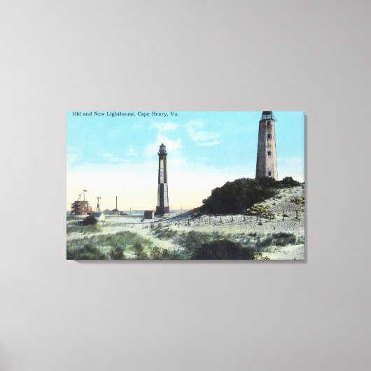 Uitzicht van Old and New LighthouseCape Henry, VA Canvas Afdruk (Voorkant)