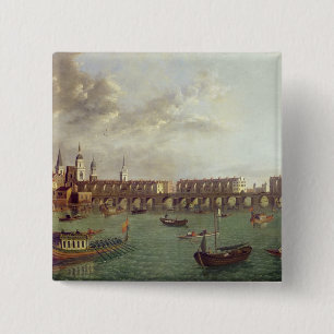 Uitzicht van Old London Bridge Vierkante Button 5,1 Cm