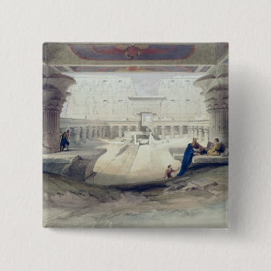 Uitzicht van onder het Portico Temple of Edfou, Up Vierkante Button 5,1 Cm