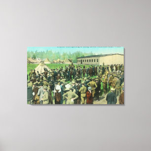 Uitzicht van ontslagen soldaten die verslag uitbre canvas afdruk