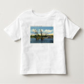 Uitzicht van oude scheepswrakken in de haven kinder shirts (Voorkant)