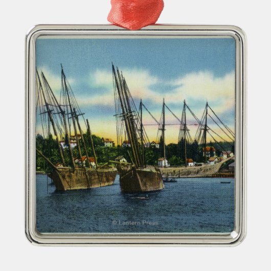 Uitzicht van oude scheepswrakken in de haven metalen ornament (Voorkant)