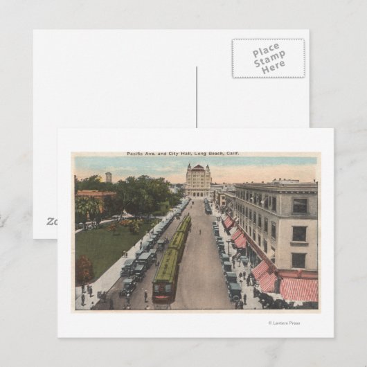 Uitzicht van Pacific Avenue en City Hall Briefkaart (Voorkant / Achterkant)