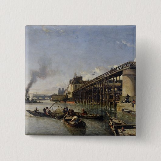 Uitzicht van Parijs, de Seine of l'Estacade, 1853 Vierkante Button 5,1 Cm (Voorkant)