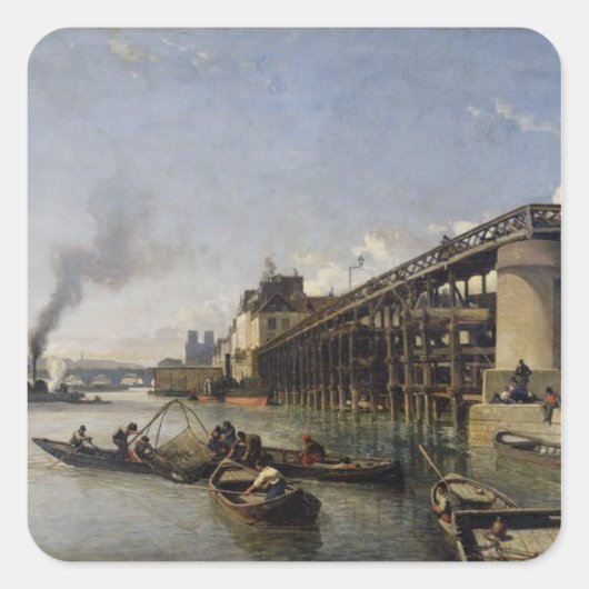 Uitzicht van Parijs, de Seine of l'Estacade, 1853 Vierkante Sticker (Voorkant)