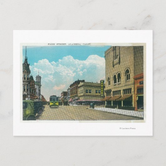 Uitzicht van Park Street, Street CarAlameda, CA Briefkaart (Voorkant)